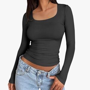 🩶 Dark Grey Scoop Neck Long Sleeve